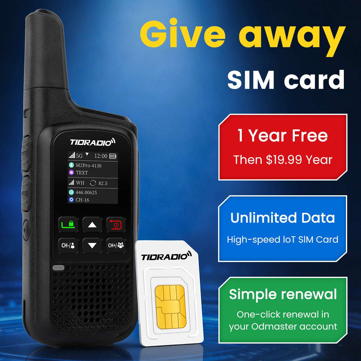 TIDRADIO 2w TD-M2 PRO Global UHF VHF Walkie Talkie Long Range 4G 5GCellular Network PoC Radios + FRS, Dual-Mode-Standby-PTT SIM Card Included