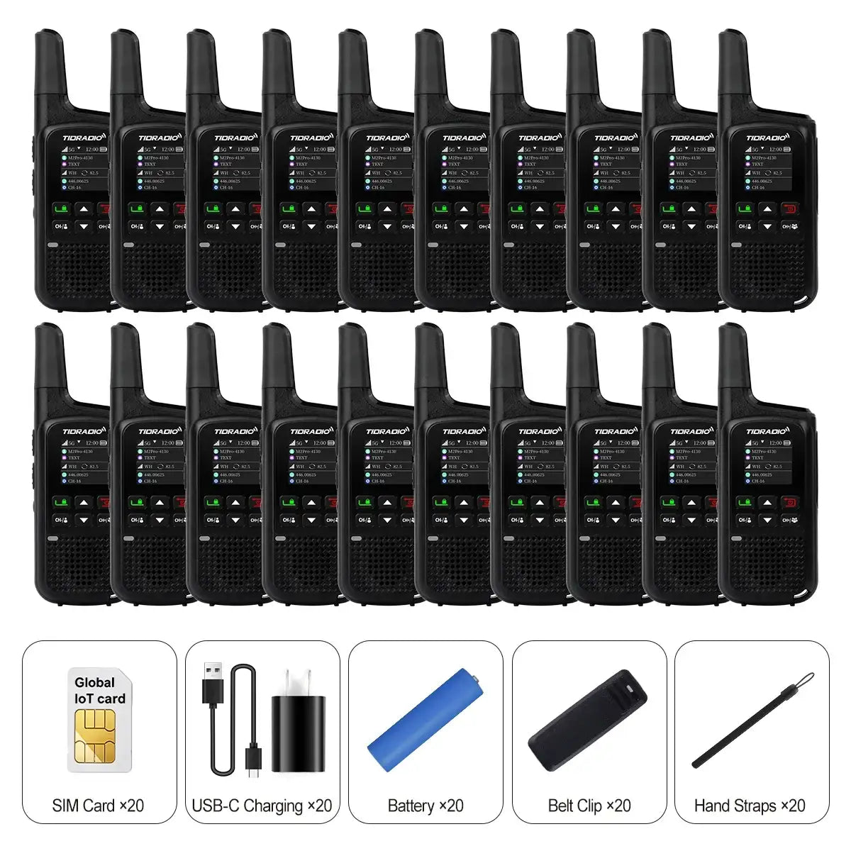 TIDRADIO 2w TD-M2 PRO Global Walkie Talkie Long Range 4G Cellular Network PoC Radios + FRS, Dual-Mode-Standby-PTT 20 Pack
