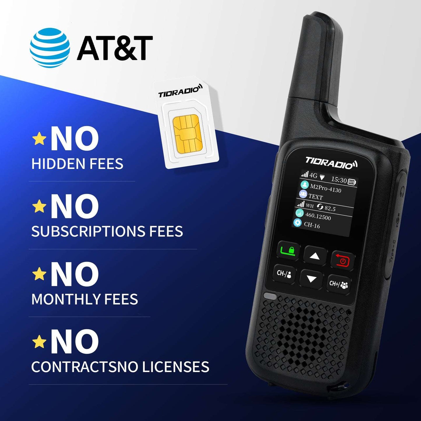 TIDRADIO 2w TD-M2 PRO Global Walkie Talkie Long Range 4G Cellular Network PoC Radios + FRS, Dual-Mode-Standby-PTT SIM Card with free app odmaster