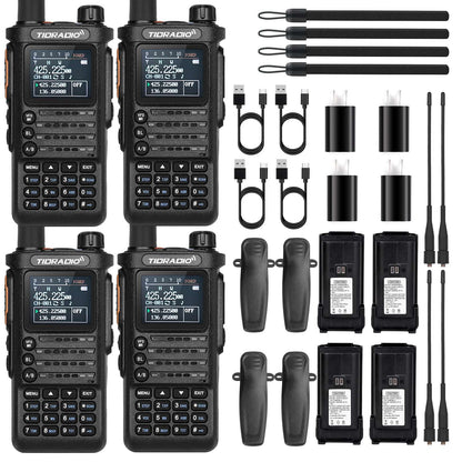 TIDRADIO 3rd Gen TD H8 10w Ham GMRS Unlocked Radio 8-Band uhf vhf Two Way Radio with AirBand,  USB-C Charging,2500mAh Battery, FM AM One Key Frequency Match, DTMF  NOAA VOX SCAN  ,Walkie Talkies 4 Pack