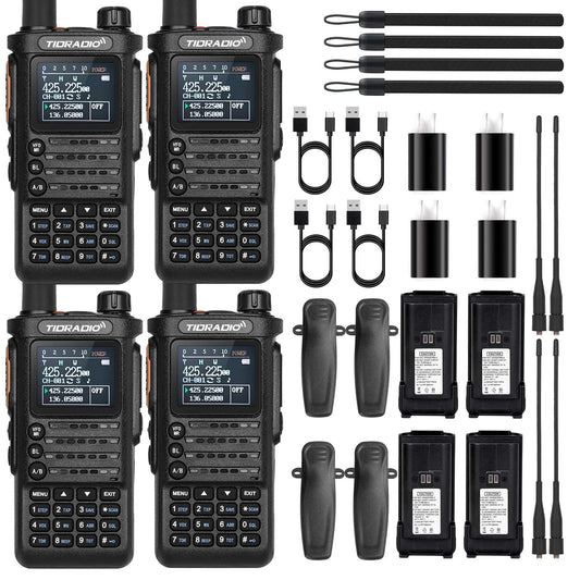 TIDRADIO 3rd Gen TD H8 10w Ham GMRS Unlocked Radio 8-Band uhf vhf Two Way Radio with AirBand,  USB-C Charging,2500mAh Battery, FM AM One Key Frequency Match, DTMF  NOAA VOX SCAN  ,Walkie Talkies 4 Pack