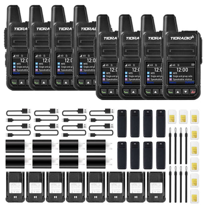 TIDRADIO M15 Global Walkie Talkies 4G POC with Sim Cards Long Distance 5000 Miles Rechargeable Nationwide Unlimited Range Two Way Radios USB-C Battery 8 Pack