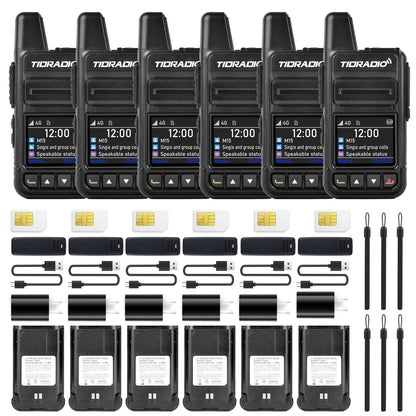 TIDRADIO M15 Global Walkie Talkies 4G POC with Sim Cards Long Distance 5000 Miles Rechargeable Nationwide Unlimited Range Two Way Radios USB-C Battery 6 Pack