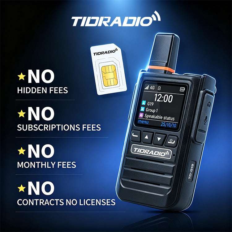 TIDRADIO Rapid Global PTT Walkie Talkies Unlimited Range TD G19 Bluetooth PoC Radios Long Range AI Noise Cancelling 4G LTE Two Way Radios Long Distance 6000 Plus Miles for Family Logistics Company with SIM Card