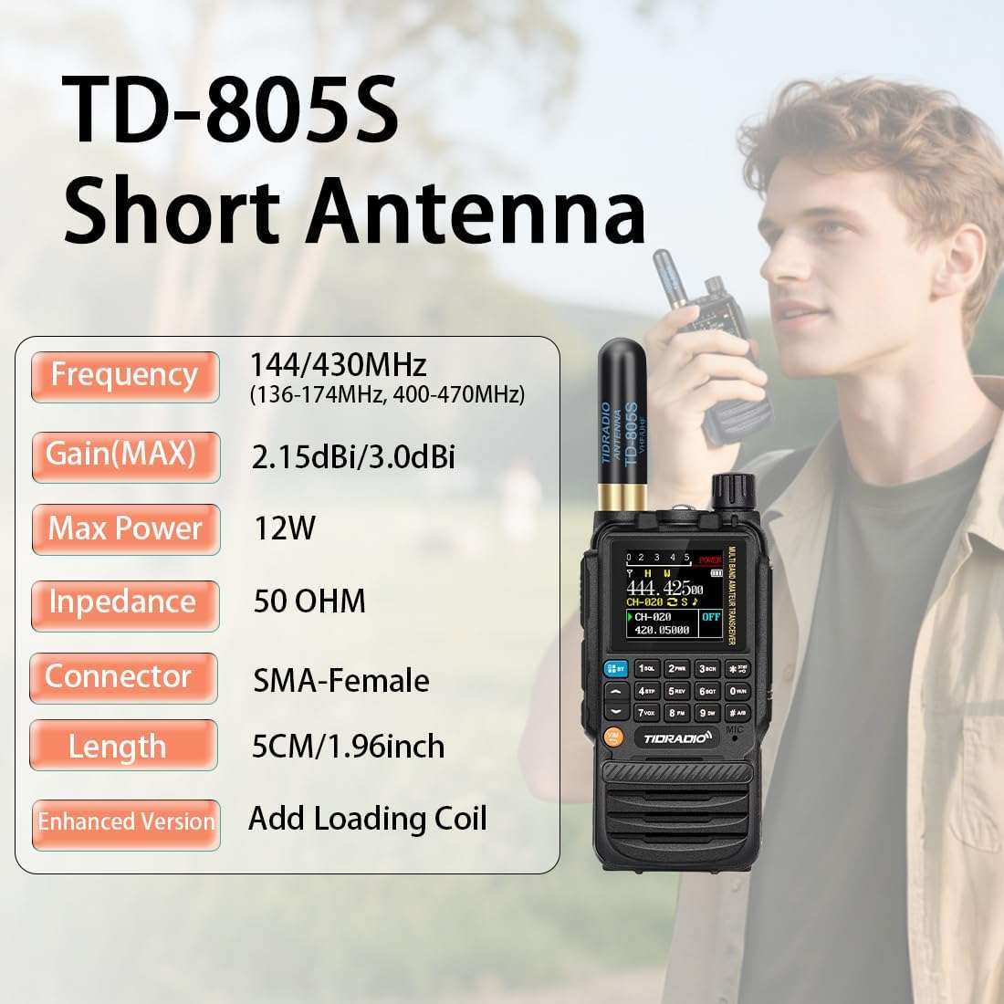 TIDRADIO TD-805S Ham Radio Short Antenna 1.96inch Enhanced Ver. Long Range Dual Band VHF/UHF 144/430Mhz for UV-5R mini 5RM BF-F8HP Pro TD-H8,TD-H3 Plus,5RH Pro,DM32,BAOFENG Accessories, SMA-F, 2Pack