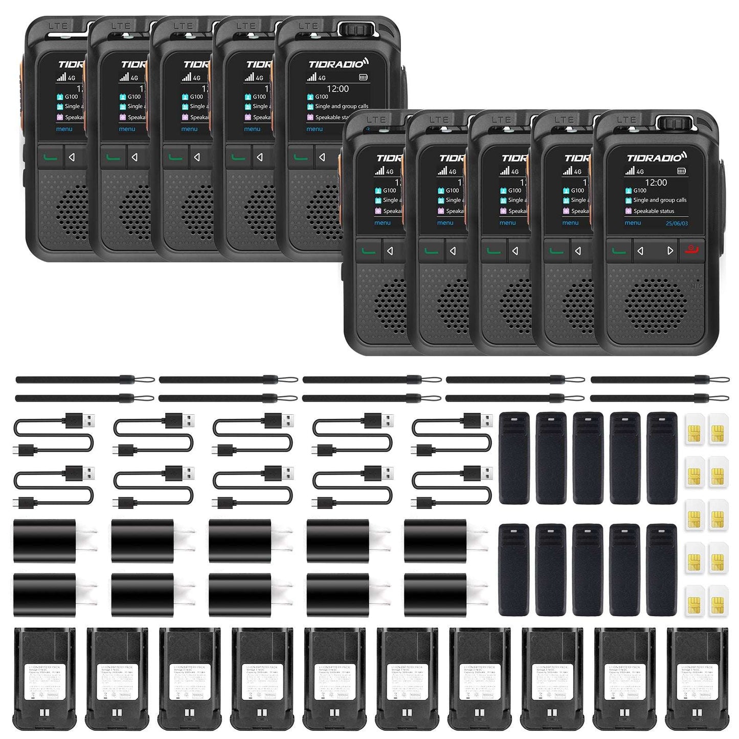 TIDRADIO TD-G100 Global Walkie Talkies Unlimited Range Compatible with TD-M15, Long Distance 6000 Miles 4G LTE POC Radio, Nationwide PTT Two Way Radio-10 Pack with sim Card
