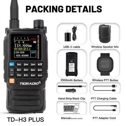 TIDRADIO TD-H3 Plus 5W High Power Ham GMRS Unlocked Receiver Global Repeater Bluetooth Air Band Long Range Wireless Programming AM FM airband  Wireless  Portable Radio with Upgradable firmware