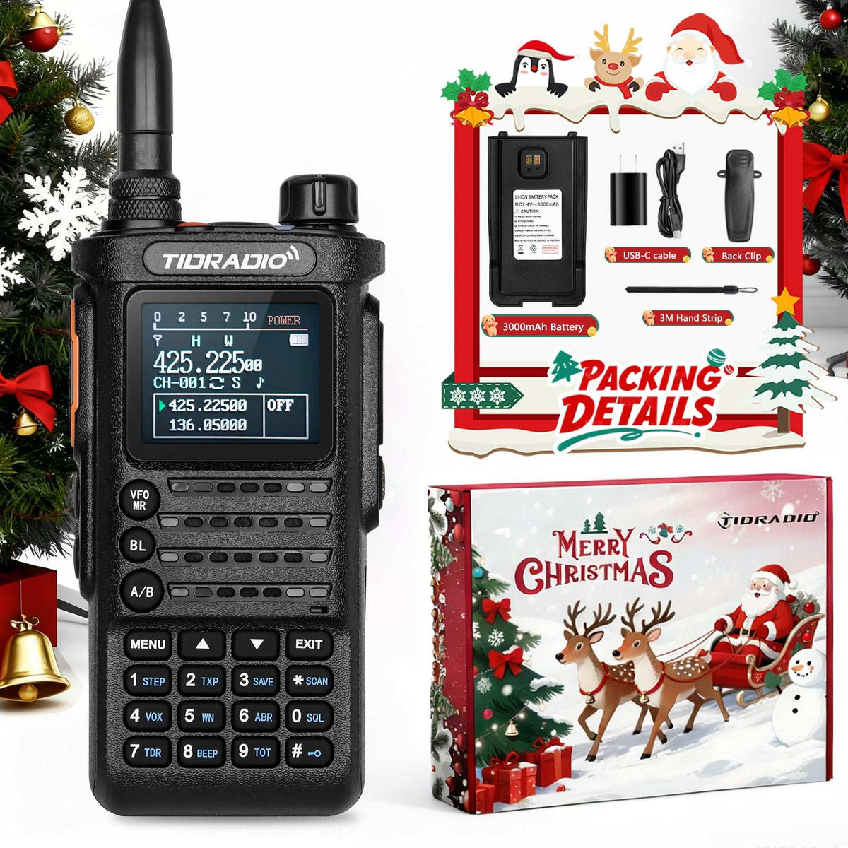 TIDRADIO TD H8 3rd Gen Ham GMRS Unlocked Multi-Band Two Way Radio with AirBand  & Christmas gift box,  USB-C Charging,2500mAh Battery, One Key Frequency Match, DTMF FM AM NOAA VOX SCAN  ,Walkie Talkies