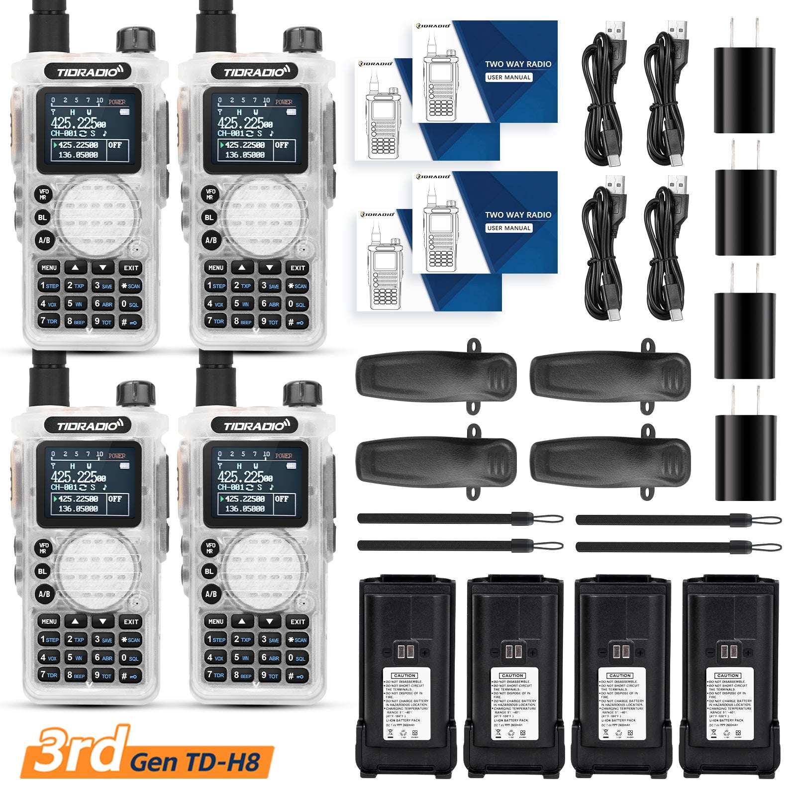 TIDRADIO TD-H8 Gen 3 Multi-Band Two-Way Radio – Unlocked Ham & GMRS, AirBand + TD-771 Long Antenna, USB-C Fast Charge, 2500 mAh Spare Battery, One-Key Frequency Match, DTMF/FM-AM, NOAA/VOX/SCAN Walkie-Talkie