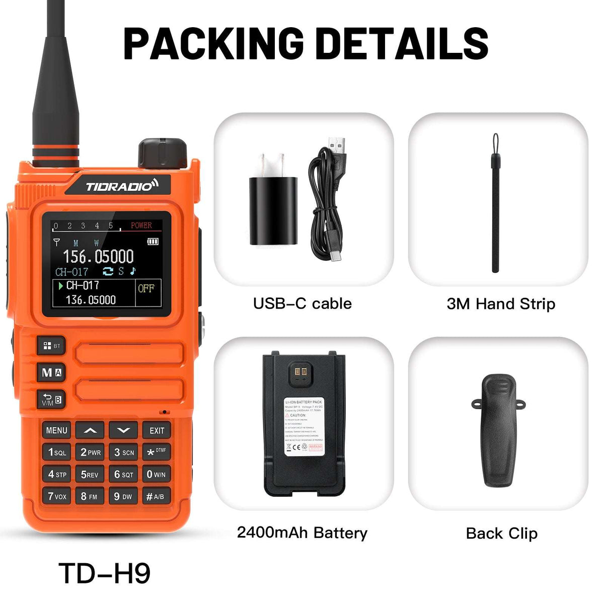 TIDRADIO TD H9 10W APRS GPS Handheld Radio UHF VHF AM FM Wireless Programming SMS Text HAM GMRS Long Range Walkie Talkie Orange