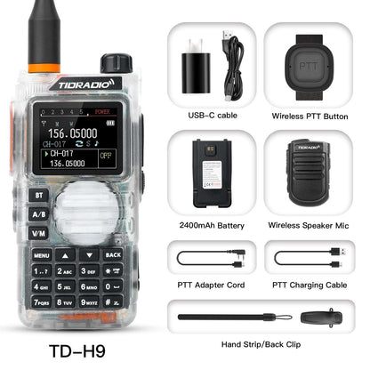 TIDRADIO TD H9 10W Walkie Talkie 2 Way Radio UHF VHF APRS GPS Spectrum Analyzer 128MB Large Memory SMS Texting Customizable Screen Global Repeater Compatible Bluetooth AM Airband Programmable Long Range Upgradeable Firmware