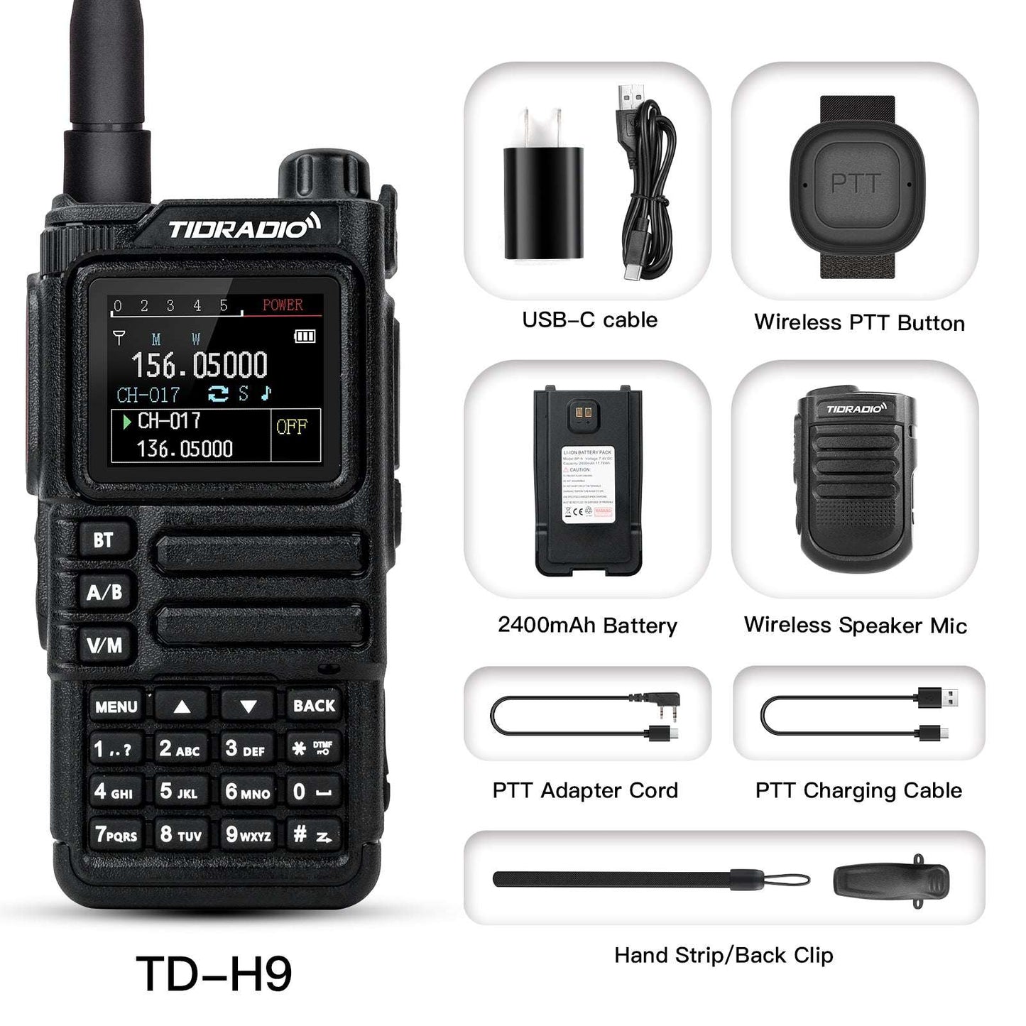 TIDRADIO TD H9 10W Walkie Talkie 2 Way Radio UHF VHF APRS GPS Spectrum Analyzer 128MB Large Memory SMS Texting Customizable Screen Global Repeater Compatible Bluetooth AM Airband Programmable Long Range Upgradeable Firmware