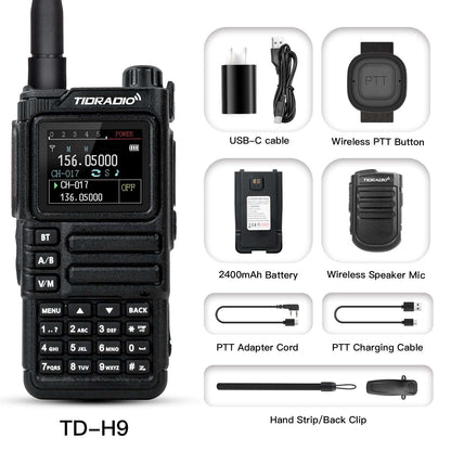 TIDRADIO TD H9 10W Walkie Talkie 2 Way Radio UHF VHF APRS GPS Spectrum Analyzer 128MB Large Memory SMS Texting Customizable Screen Global Repeater Compatible Bluetooth AM Airband Programmable Long Range Upgradeable Firmware