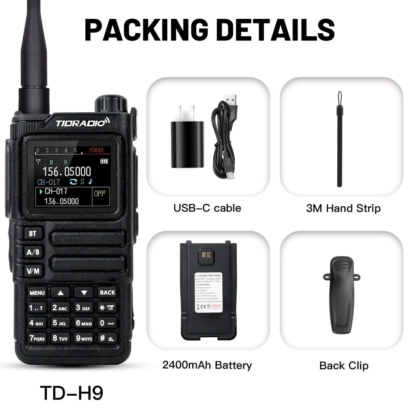 TIDRADIO TD H9 10W Walkie Talkie 2 Way Radio UHF VHF APRS GPS Spectrum Analyzer 128MB Large Memory SMS Texting Customizable Screen Global Repeater Compatible Bluetooth AM Airband Programmable Long Range Upgradeable Firmware