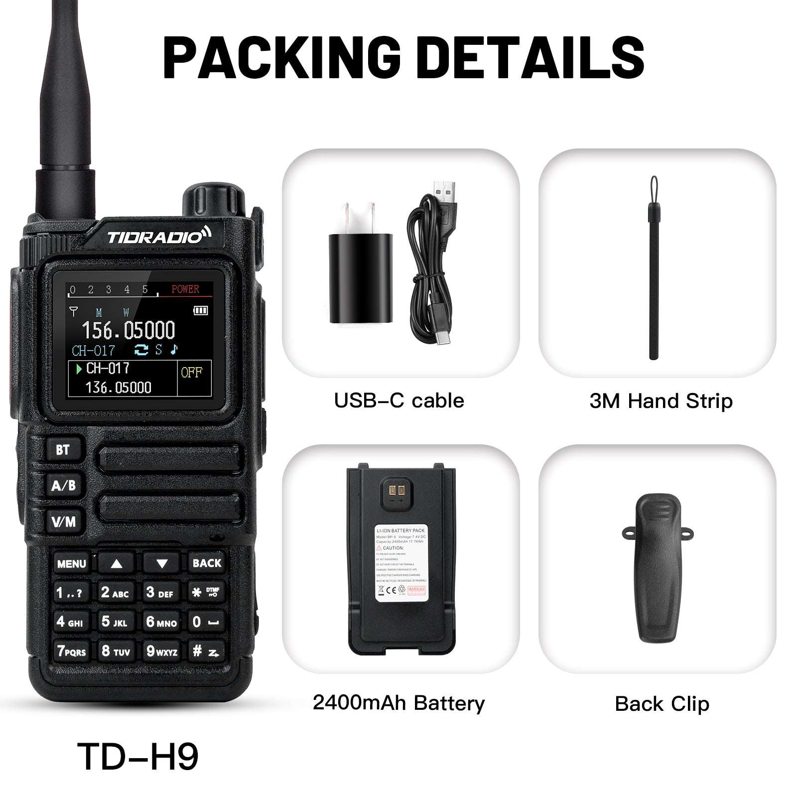 TIDRADIO TD H9 10W Walkie Talkie 2 Way Radio UHF VHF APRS GPS Spectrum Analyzer 128MB Large Memory SMS Texting Customizable Screen Global Repeater Compatible Bluetooth AM Airband Programmable Long Range Upgradeable Firmware