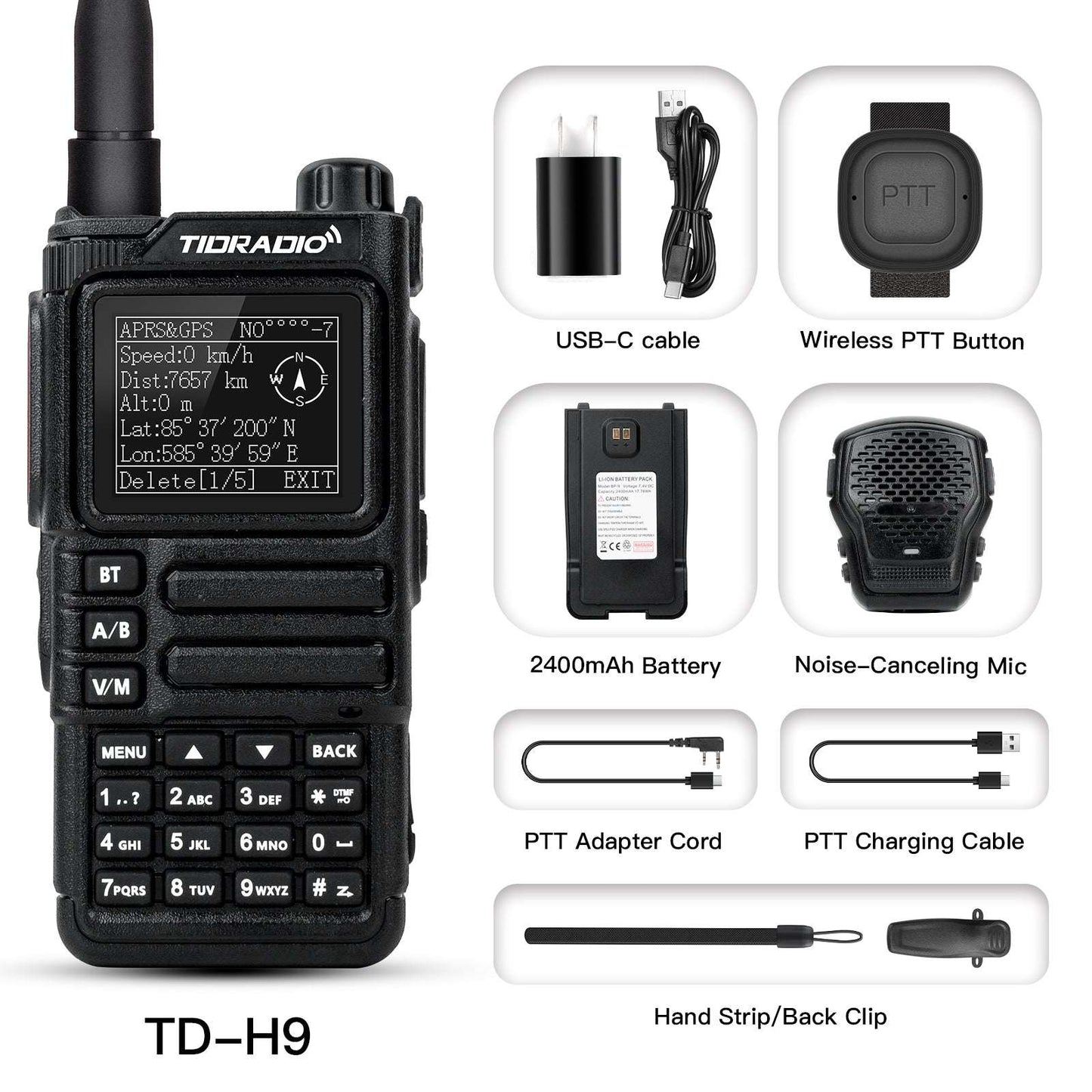 TIDRADIO TD H9 10W Walkie Talkie 2 Way Radio UHF VHF APRS GPS Spectrum Analyzer 128MB Large Memory SMS Texting Customizable Screen Global Repeater Compatible Bluetooth AM Airband Programmable Long Range Upgradeable Firmware