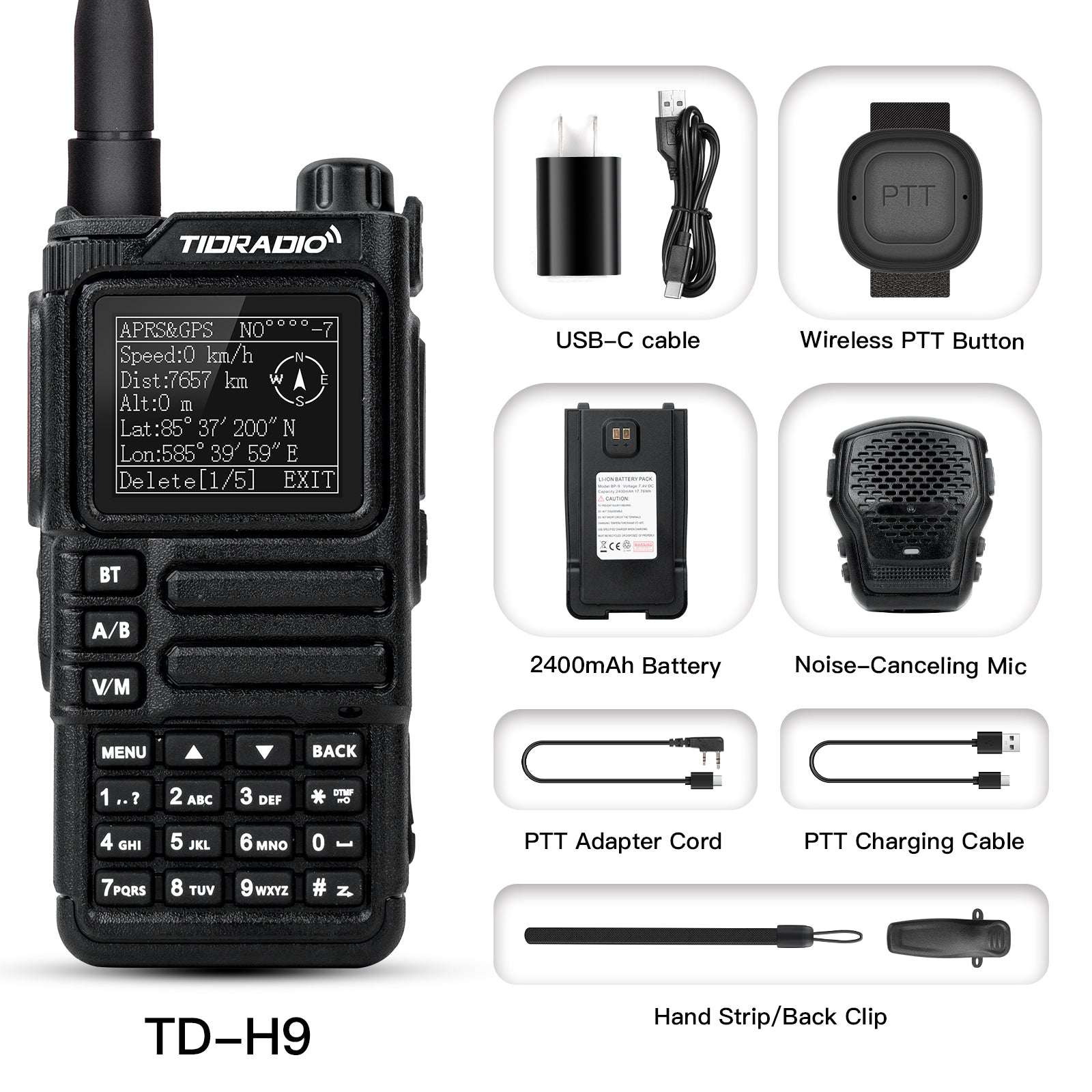 TIDRADIO TD H9 10W Walkie Talkie 2 Way Radio UHF VHF APRS GPS Spectrum Analyzer 128MB Large Memory SMS Texting Customizable Screen Global Repeater Compatible Bluetooth AM Airband Programmable Long Range Upgradeable Firmware