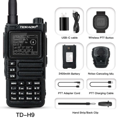 TIDRADIO TD H9 10W Walkie Talkie 2 Way Radio UHF VHF APRS GPS Spectrum Analyzer 128MB Large Memory SMS Texting Customizable Screen Global Repeater Compatible Bluetooth AM Airband Programmable Long Range Upgradeable Firmware