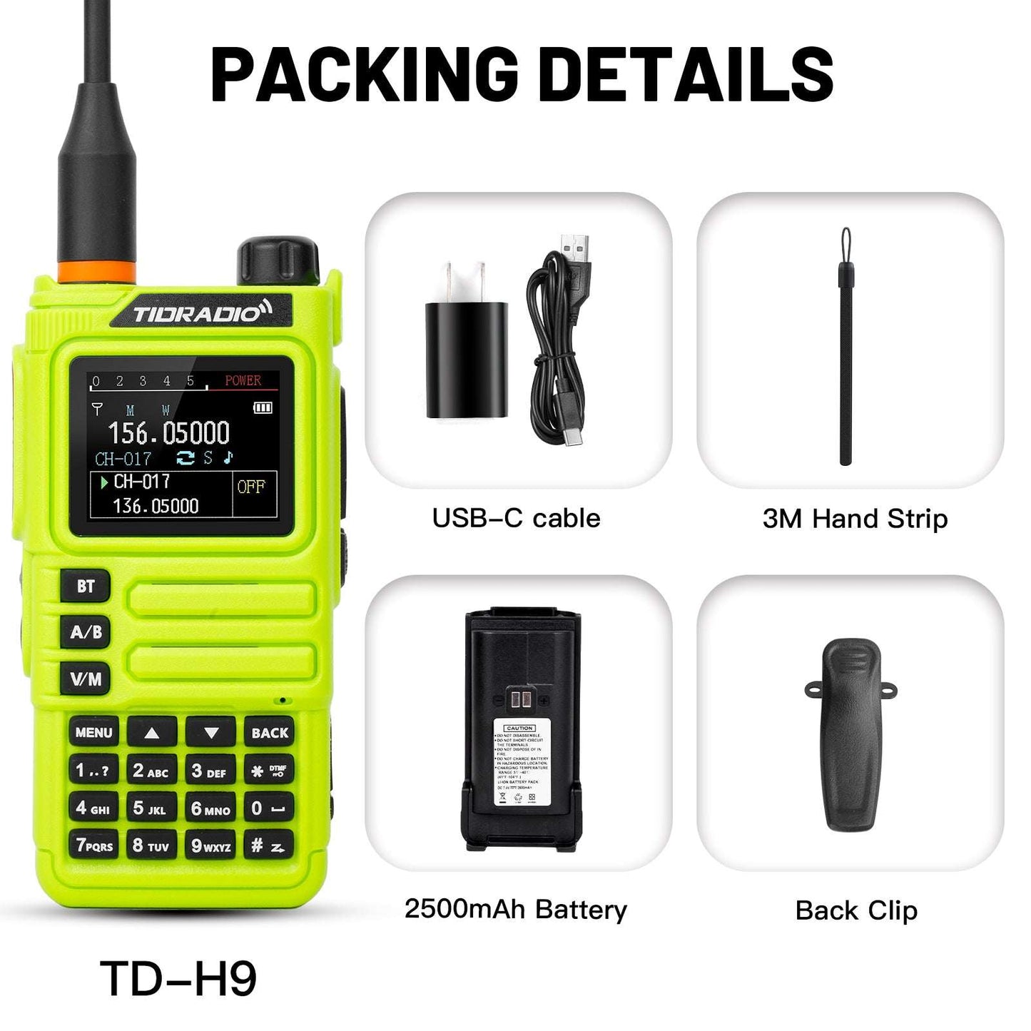TIDRADIO TD-H9 10W Walkie-Talkies UHF VHF APRS & GPS RADIO, Spectrum Analyzer, 128MB Large Memory, SMS Texting, Customizable Screen, Global Repeater Compatible, Bluetooth, AM Airband, Programmable, Long-Range, Upgradable Firmware