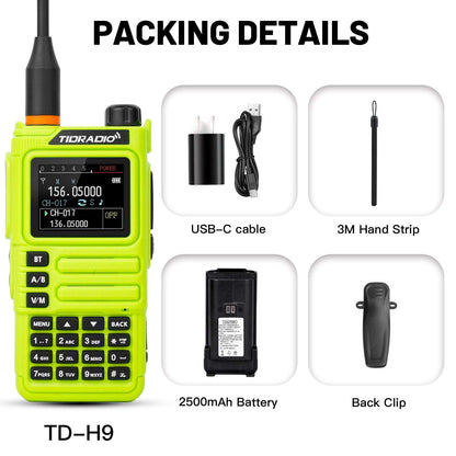 TIDRADIO TD-H9 10W Walkie-Talkies UHF VHF APRS & GPS RADIO, Spectrum Analyzer, 128MB Large Memory, SMS Texting, Customizable Screen, Global Repeater Compatible, Bluetooth, AM Airband, Programmable, Long-Range, Upgradable Firmware