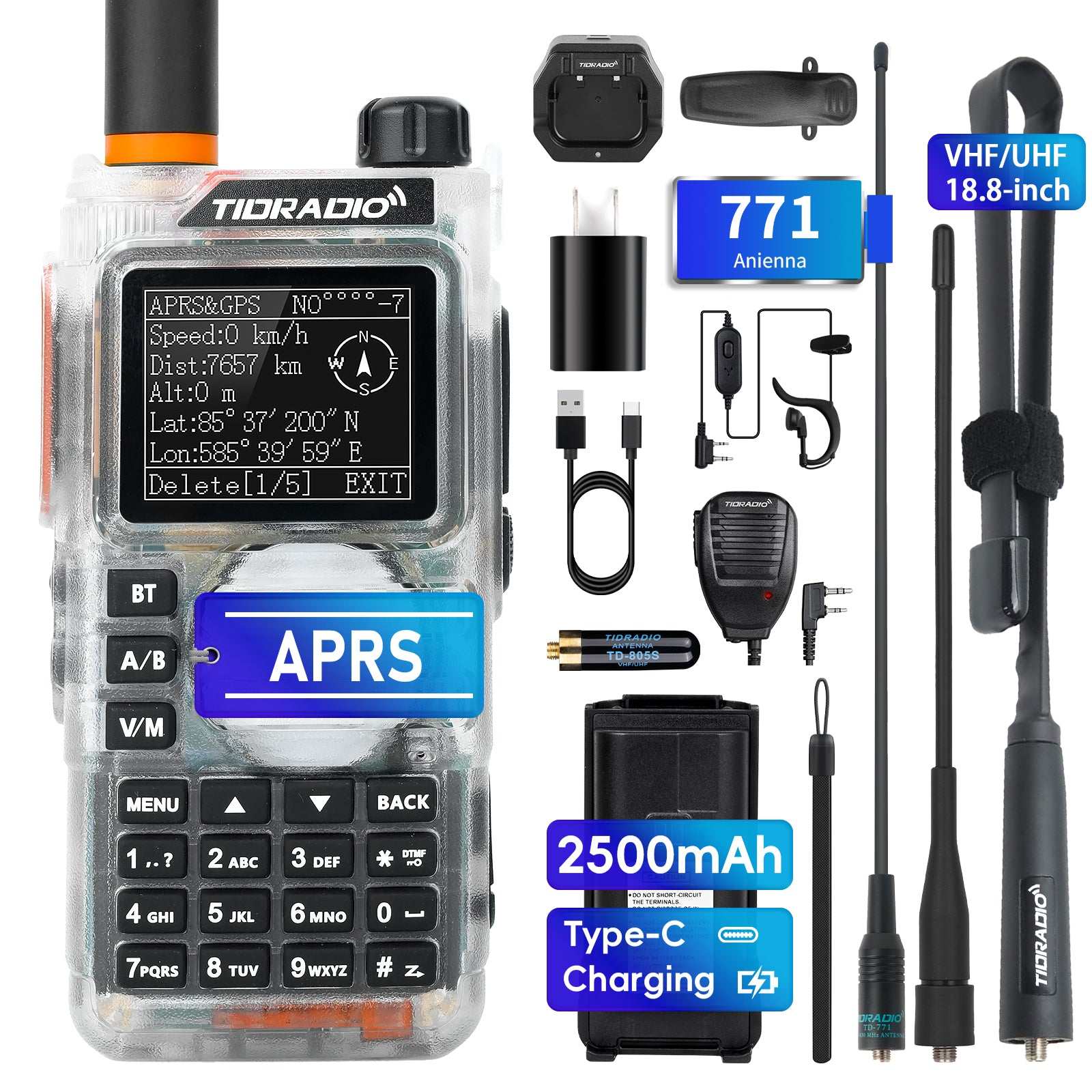 TIDRADIO TD-H9 10W Walkie-Talkies UHF VHF APRS & GPS RADIO, Spectrum Analyzer, 128MB Large Memory, SMS Texting, Customizable Screen, Global Repeater Compatible, Bluetooth, AM Airband, Programmable, Long-Range, Upgradable Firmware