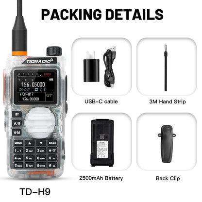 TIDRADIO TD-H9 10W Walkie-Talkies UHF VHF APRS & GPS RADIO, Spectrum Analyzer, 128MB Large Memory, SMS Texting, Customizable Screen, Global Repeater Compatible, Bluetooth, AM Airband, Programmable, Long-Range, Upgradable Firmware