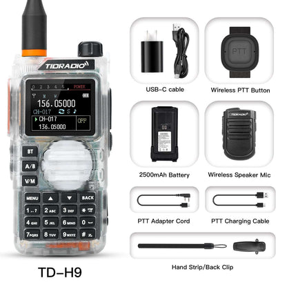 TIDRADIO TD-H9 10W Walkie-Talkies UHF VHF APRS & GPS RADIO, Spectrum Analyzer, 128MB Large Memory, SMS Texting, Customizable Screen, Global Repeater Compatible, Bluetooth, AM Airband, Programmable, Long-Range, Upgradable Firmware