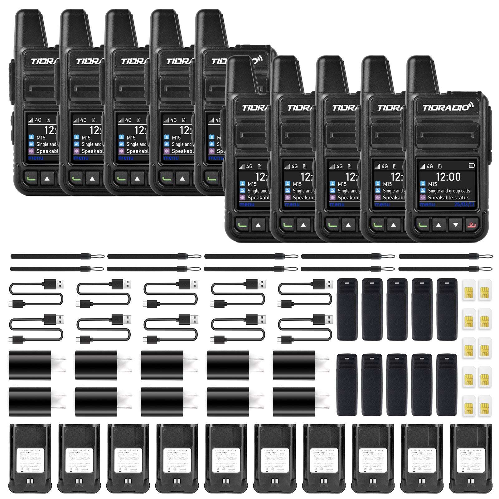 TIDRADIO TD-m15 Global Walkie Talkies Unlimited Range Compatible with TD-M13, Long Distance 6000 Miles 4G LTE POC Radio, Nationwide PTT Two Way Radio-10 Pack with sim Card
