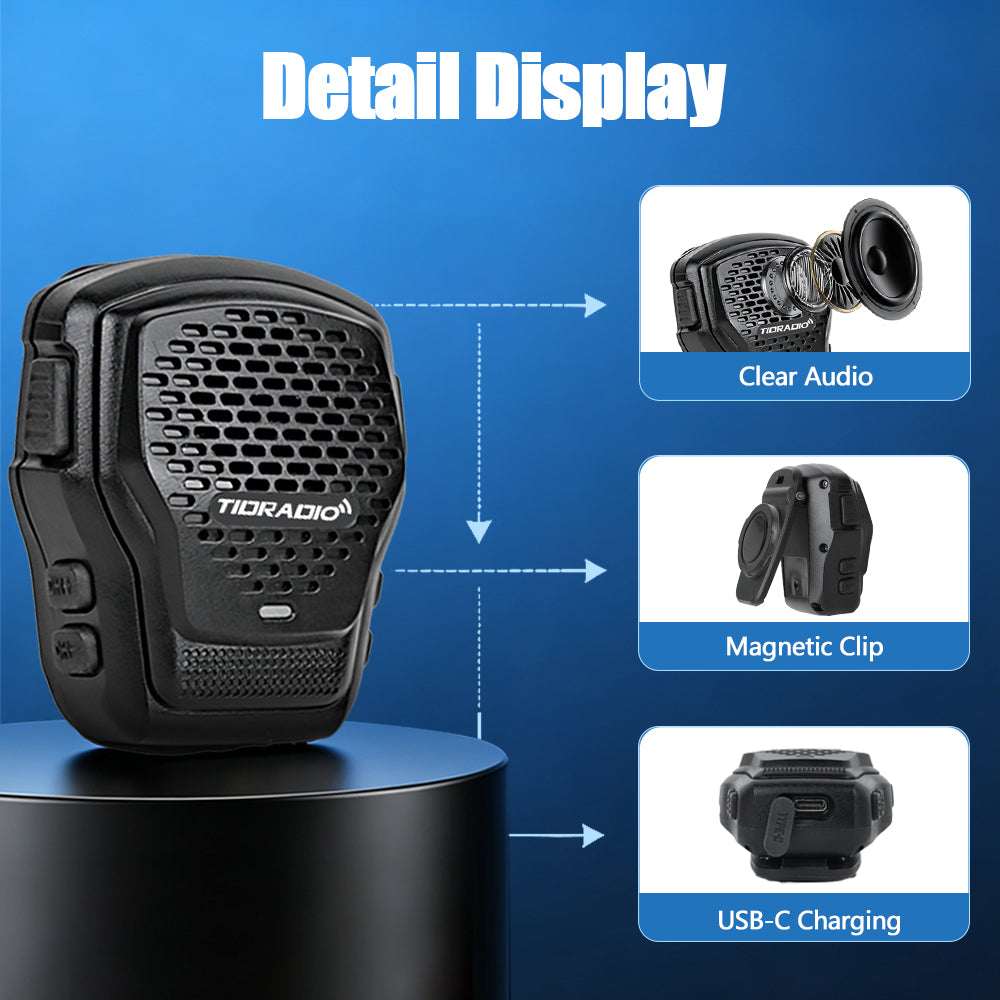 TIDRADIO Wireless Speaker Mic with Programmer Adapter,for 2-Pin K-Port GMRS/Ham Radio TD-H9 H3 Plus Baofeng UV-5R Mini 5RM GM-15PRO UV-32 888S RT22 Walkie Talkies Accessories,Zello APP,USB-C Charging
