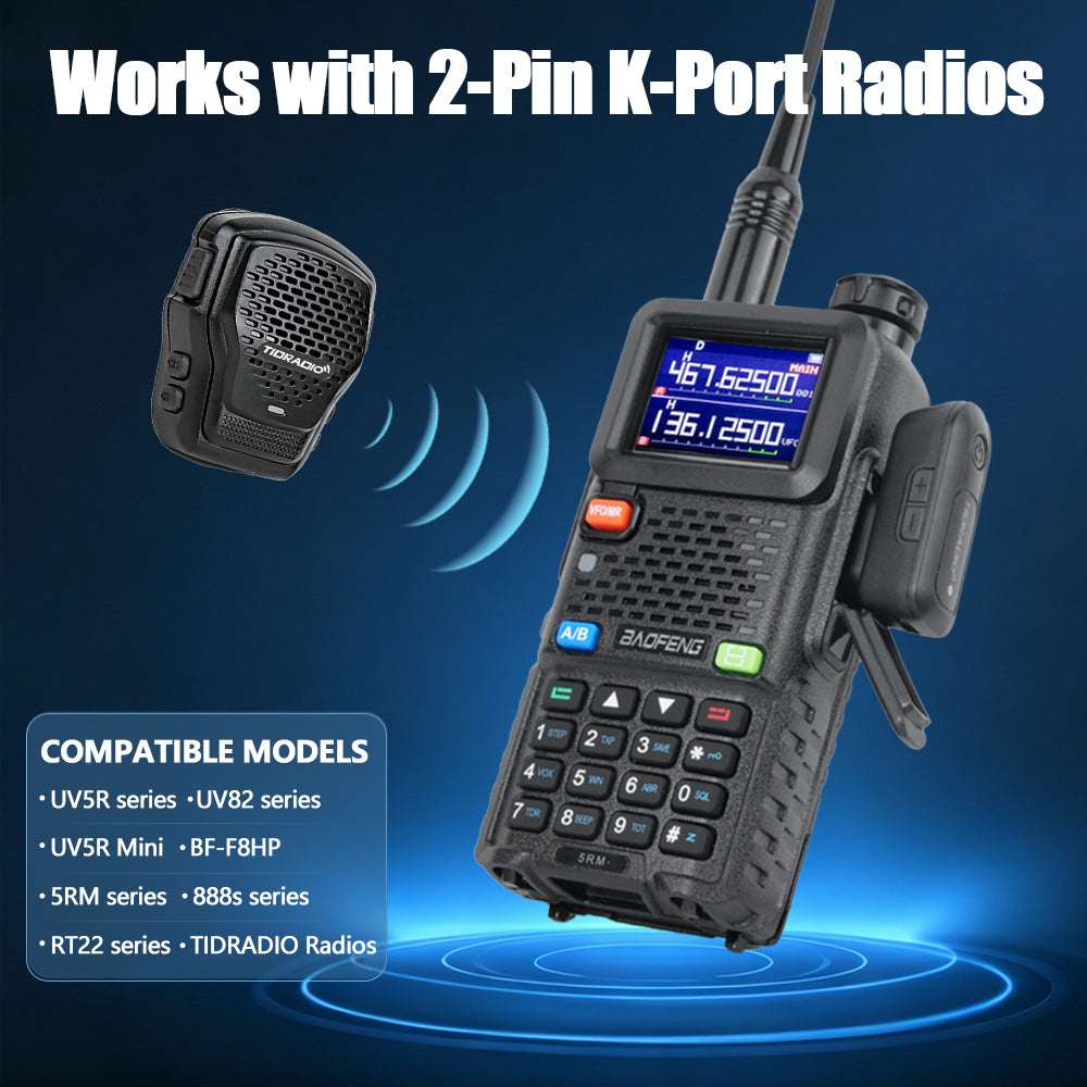 TIDRADIO Wireless Speaker Mic with Programmer Adapter,for 2-Pin K-Port GMRS/Ham Radio TD-H9 H3 Plus Baofeng UV-5R Mini 5RM GM-15PRO UV-32 888S RT22 Walkie Talkies Accessories,Zello APP,USB-C Charging
