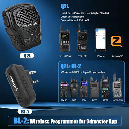 TIDRADIO Wireless Speaker Mic with Programmer Adapter,for 2-Pin K-Port GMRS/Ham Radio TD-H9 H3 Plus Baofeng UV-5R Mini 5RM GM-15PRO UV-32 888S RT22 Walkie Talkies Accessories,Zello APP,USB-C Charging
