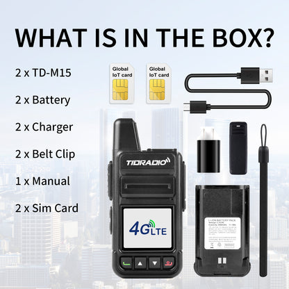 TIDRADIO TD‑M15 Global Cat‑1 POC Radio with 1‑Year SIM Card – 4G LTE Walkie Talkie, 5000‑Mile Long‑Range IP67 Waterproof PTT Radio for Hiking, Camping & Outdoor Security

