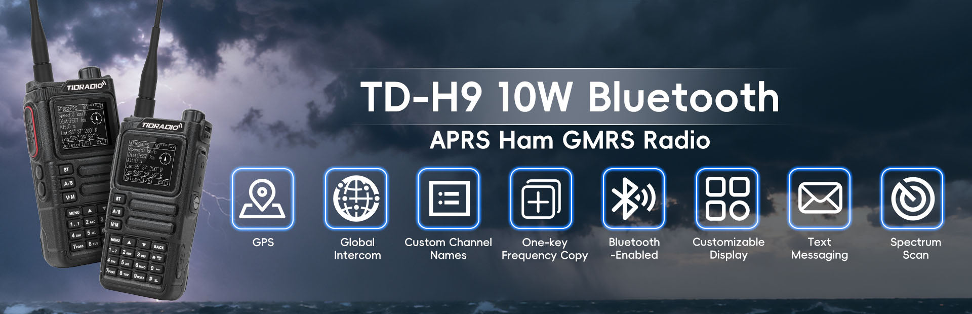 TIDRADIO Multi Band VHF UHF Ham GMRS Unlocked Two Way Radio APRS Bluetooth GPS Text Messaging Aviation Band Scanner NOAA Weather Alerts USB C Rechargeable Battery Spectrum
