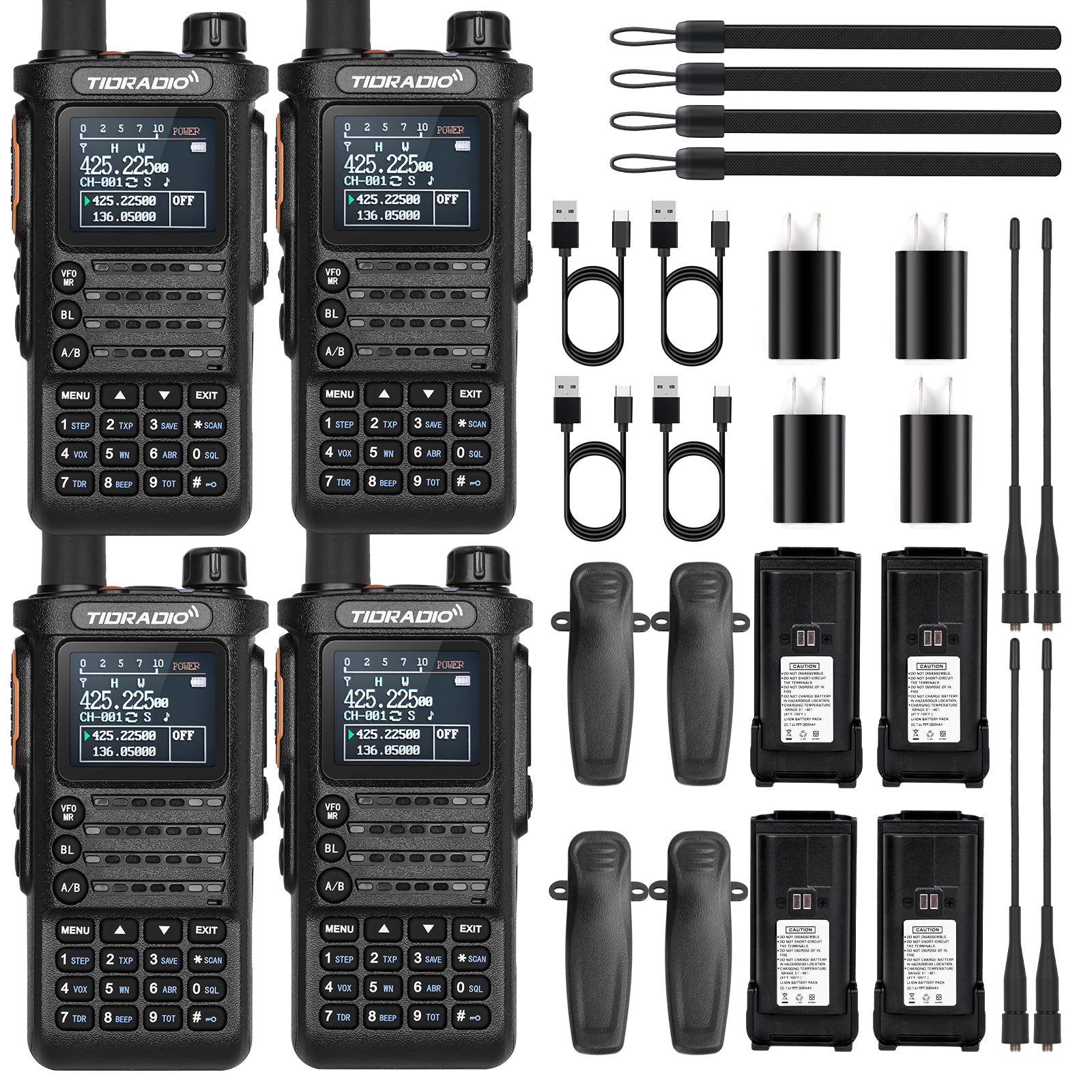TIDRADIO 3rd Gen TD H8 10w Ham GMRS Unlocked Radio 8-Band uhf vhf Two Way Radio with AirBand,  USB-C Charging,2500mAh Battery, FM AM One Key Frequency Match, DTMF  NOAA VOX SCAN  ,Walkie Talkies 4 Pack