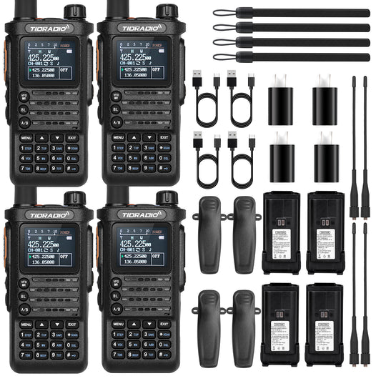 TIDRADIO 3rd Gen TD H8 10w Ham GMRS Unlocked Radio 8-Band uhf vhf Two Way Radio with AirBand,  USB-C Charging,2500mAh Battery, FM AM One Key Frequency Match, DTMF  NOAA VOX SCAN  ,Walkie Talkies 4 Pack