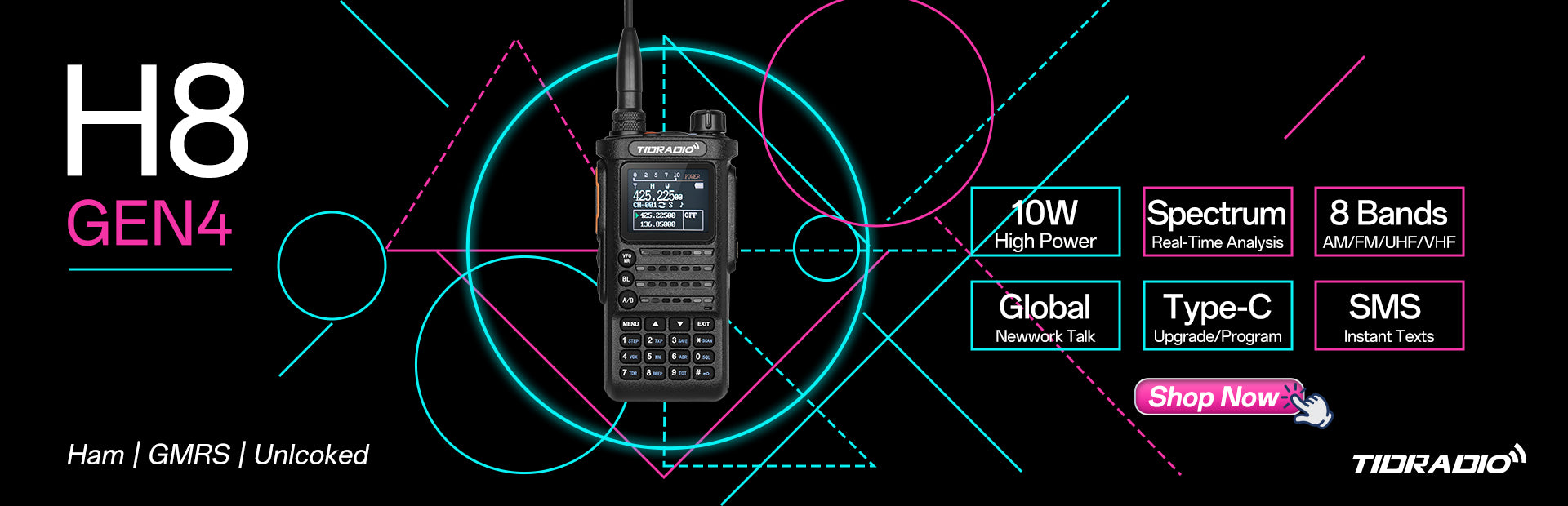 TIDRADIO 4th Gen TD-H8 Plus Ham Radio Handheld, Bluetooth-Headphone-connectable, Web Upgrade, APP PC Wireless Programming, AM FM NOAA Long Range Walkie Talkies NOAA Weather Two-Way Radio for Survival Gear 