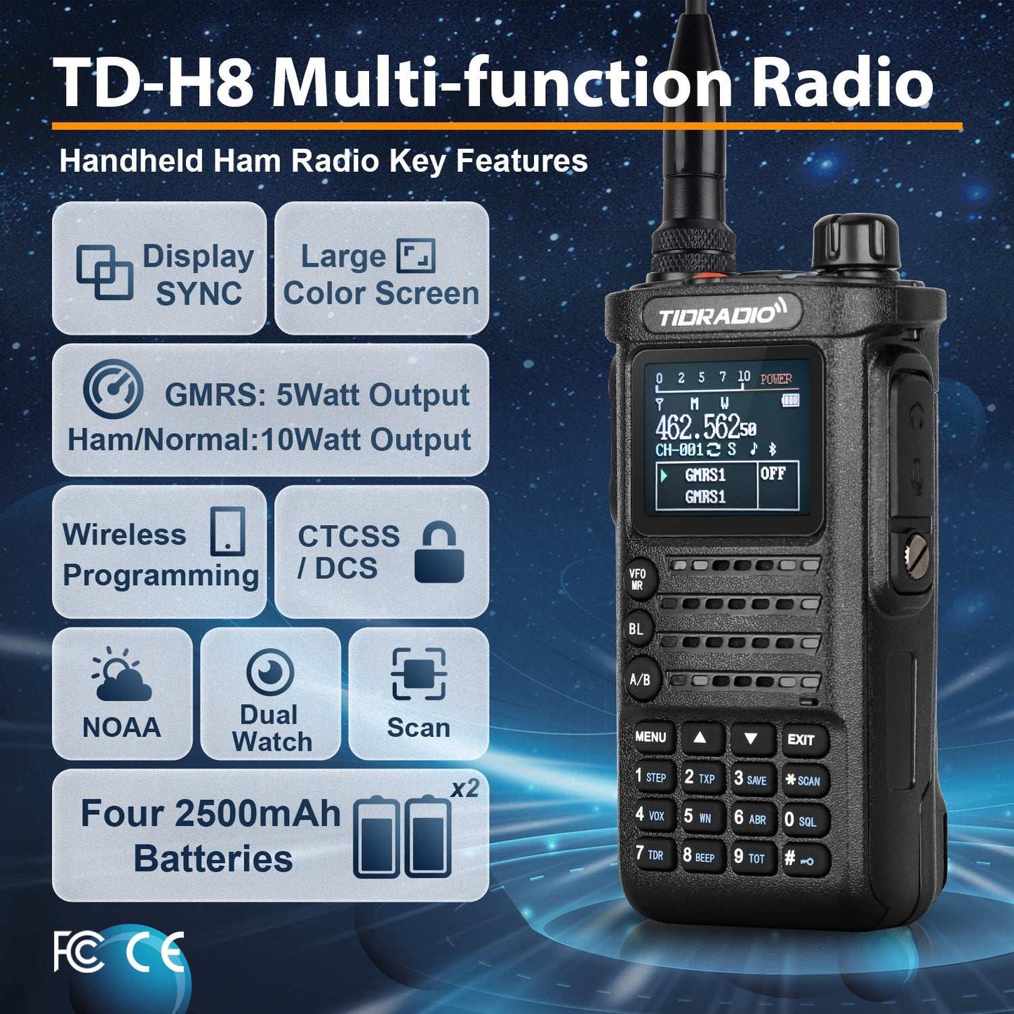 TIDRADIO Gen2 TD-H8 10W Unlocked GMRS Ham 2 WAY Radio Handheld, APP Wireless Programming, NOAA Weather Long Range Walkie Talkies 2500mAh Battery, Portable Two-Way Radios with Programming Cable& Speaker Mic-2pack