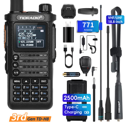 TIDRADIO Gen 3rd TD H8 10w Ham GMRS Unlocked Radio 8-Band uhf vhf Two Way Radio with AirBand,  USB-C Charging,2500mAh Battery, FM AM One Key Frequency Match, DTMF  NOAA VOX SCAN  ,Walkie Talkies