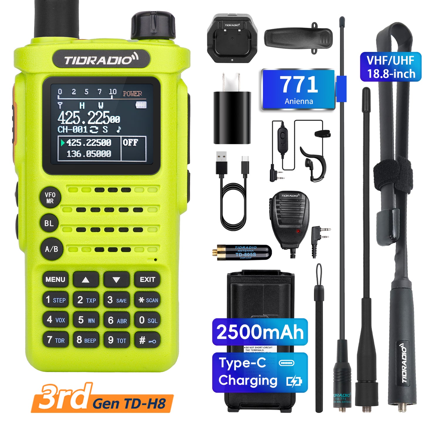 TIDRADIO Gen 3rd TD H8 10w Ham GMRS Unlocked Radio 8-Band uhf vhf Two Way Radio with AirBand,  USB-C Charging,2500mAh Battery, FM AM One Key Frequency Match, DTMF  NOAA VOX SCAN  ,Walkie Talkies