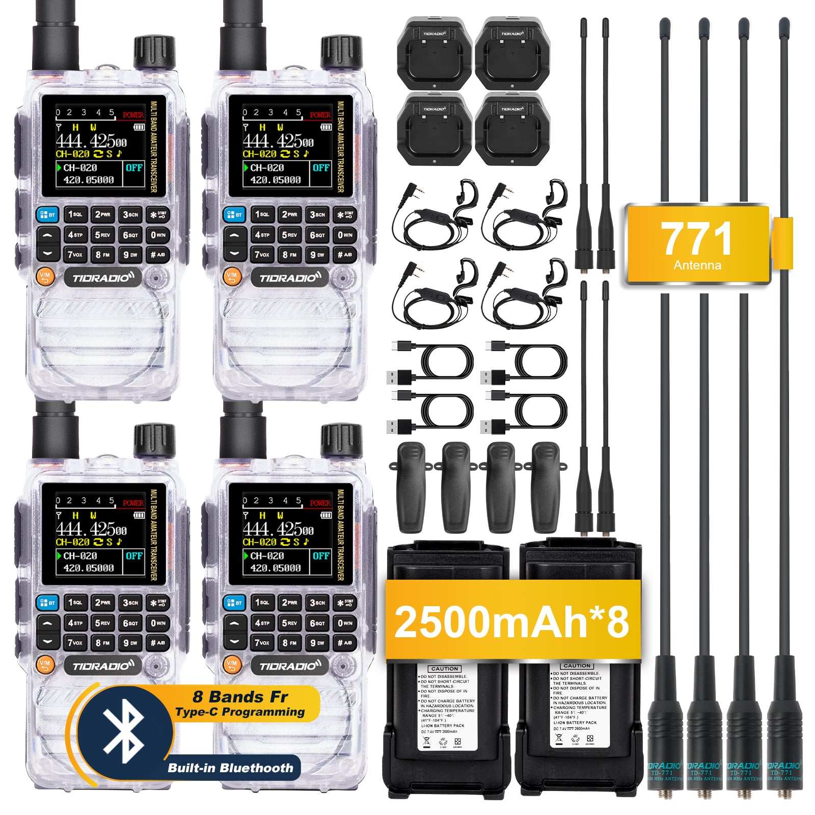 TIDRADIO TD-H3 Ham GMRS Unlocked Radio Multi-Band Receiving Long Range Walkie Talkies USB-C Programming & Charging,2500mAh Battery AM/FM Reception,Wireless Radio Replication DTMF NOAA VOX SCAN,Support Chirp 4 Packs