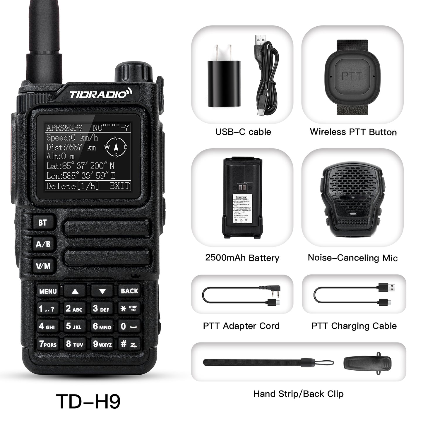 TIDRADIO TD-H9 10W Ham & GMRS Unlocked Handheld Radio —  APRS & GPS Tracker, Spectrum Analyzer, 128MB Large Memory, SMS Texting, Customizable Screen, Global Repeater Compatible, Bluetooth, AM Airband, Programmable, , CPS, CHRIP, Odmaster