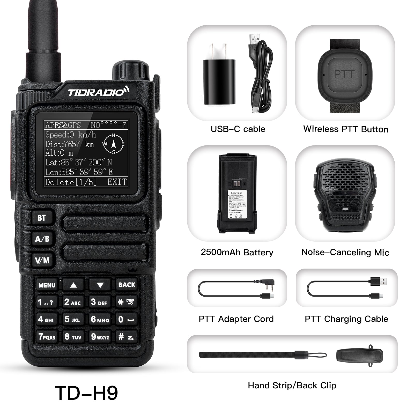 TIDRADIO TD-H9 10W Ham & GMRS Unlocked Handheld Radio —  APRS & GPS Tracker, Spectrum Analyzer, 128MB Large Memory, SMS Texting, Customizable Screen, Global Repeater Compatible, Bluetooth, AM Airband, Programmable, , CPS, CHRIP, Odmaster