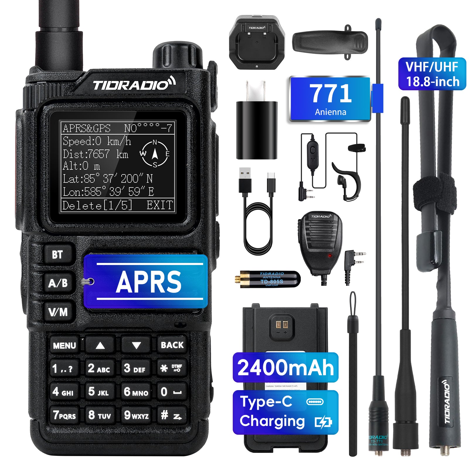 TIDRADIO TD H9 Walkie Talkie 2 Way Radio 10W UHF VHF APRS GPS Spectrum Analyzer 128MB Memory SMS Texting Bluetooth Long Range Programmable