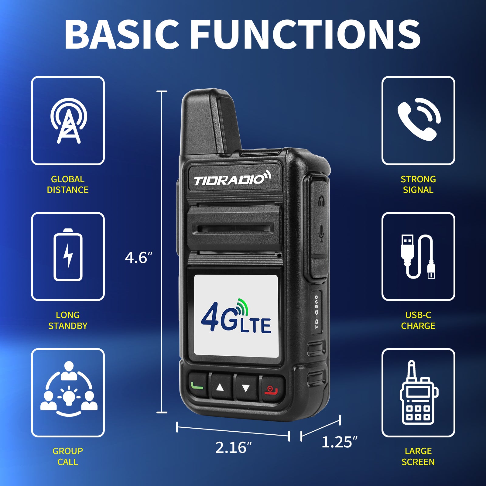 TIDRADIO TD‑M15 Global Cat‑1 POC Radio with 1‑Year SIM Card – 4G LTE Walkie Talkie, 5000‑Mile Long‑Range IP67 Waterproof PTT Radio for Hiking, Camping & Outdoor Security