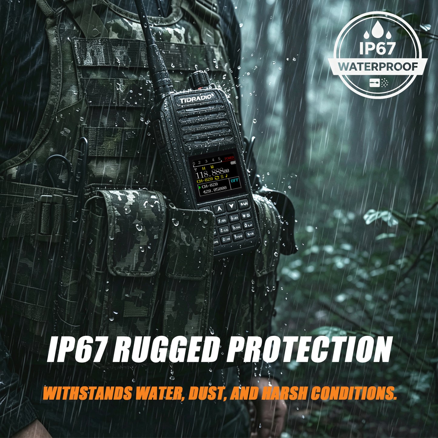TIDRADIO TD-638 10W IP67 Waterproof Long Range Ham Radio GPS APRS Bluetooth APP Programming UHF VHF GMRS Walkie Talkie