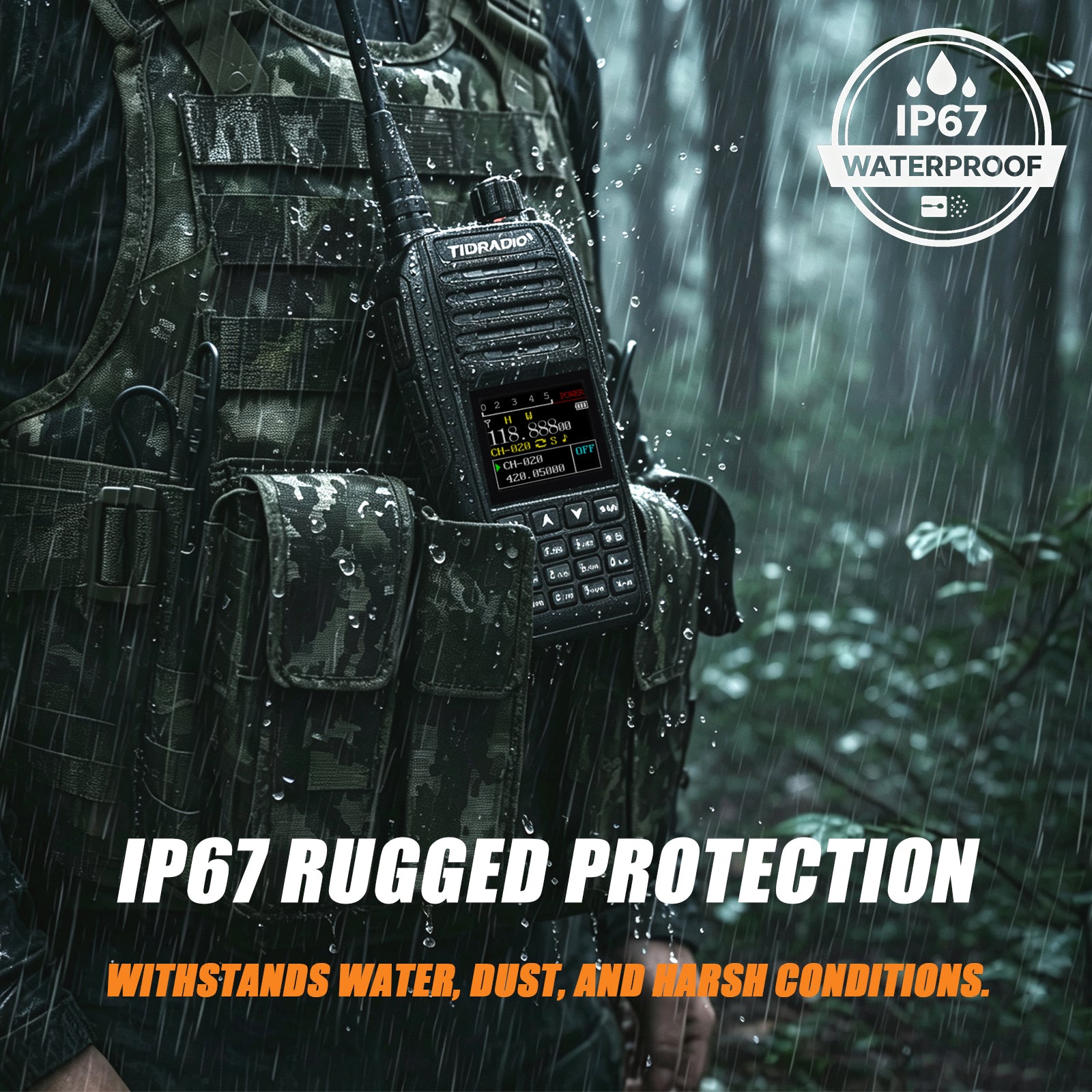 TIDRADIO TD-638 10W IP67 Waterproof Long Range Ham Radio GPS APRS Bluetooth APP Programming UHF VHF GMRS Walkie Talkie