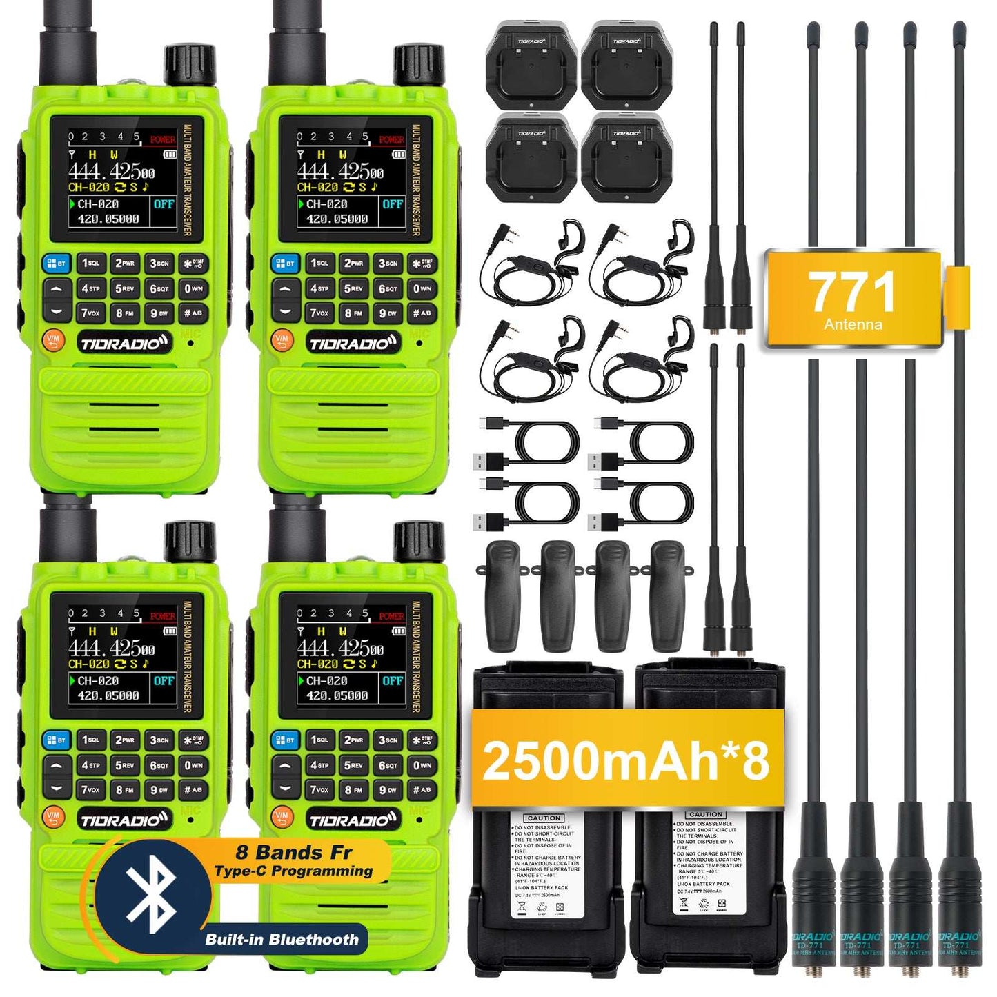 TIDRADIO TD-H3 Ham GMRS Unlocked Radio Multi-Band Receiving Long Range Walkie Talkies USB-C Programming & Charging,2500mAh Battery AM/FM Reception,Wireless Radio Replication DTMF NOAA VOX SCAN,Support Chirp 4 Packs