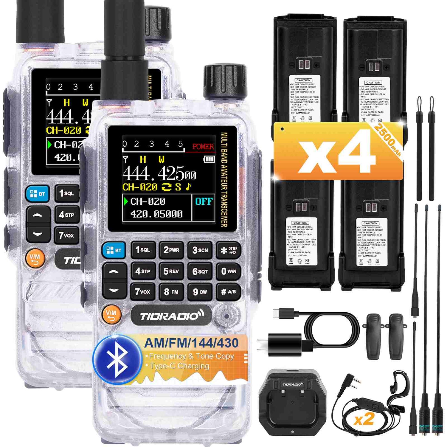 TIDRADIO TD-H3 Handheld Analog Ham Radio | Long Range Dual Band GMRS Amateur Two-Way Radio with Type-C, NOAA, DTMF, FM/AM – FCC Licensed Emergency Communication Kit with 4 Batteries