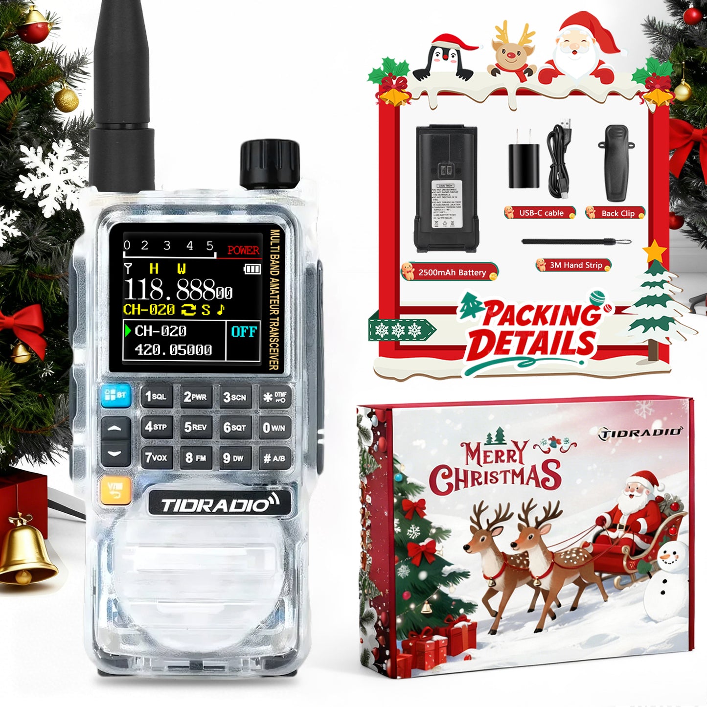 TIDRADIO TD-H3 Plus 5W High Power Ham GMRS Unlocked Global Repeater Bluetooth Air Band Long Range Wireless Programming AM FM airband  Wireless  Portable Radio with Christmas Gift Box