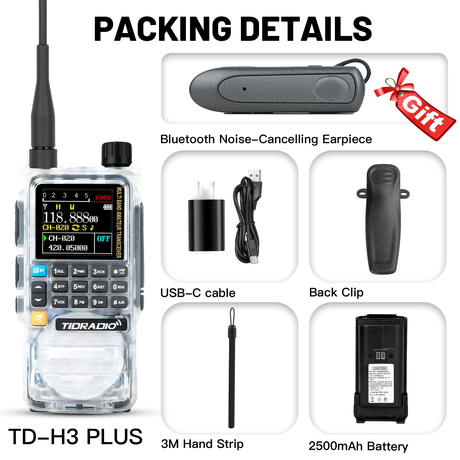 TD-H3 Plus 5W Bluetooth Ham GMRS Radio Handheld